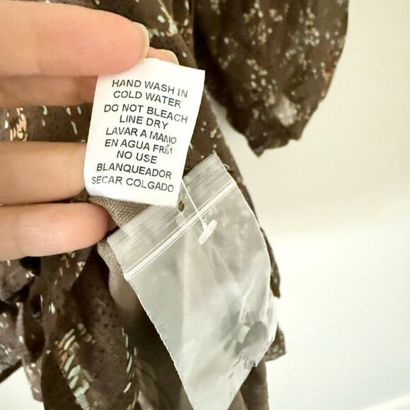 NWT Entro Long Sleeve Ruffle Mini Dress in Brown Multi Abstract Print - Size S - Picture 6 of 7